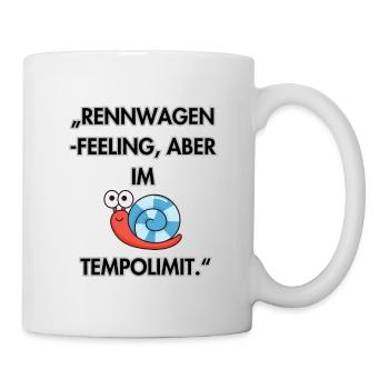 "Rennwagen-Feeling im Schneckentempo"Rot Blau - Tasse - Weiß - Rechts