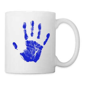 Empreinte de main peinte identité doigts et paume bleu - Mug blanc - blanc - Droite