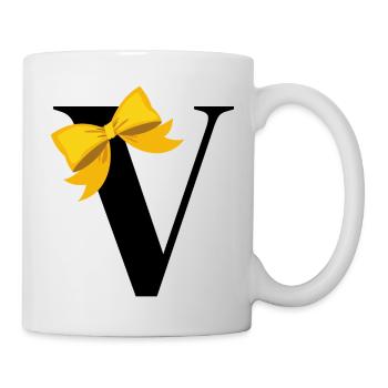 Buchstabe V gelbe Schleife - Tasse - Weiß - Rechts