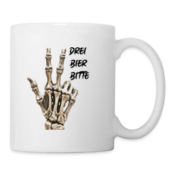 Drei Bier bitte, Skeletthand zeigt 3 - Tasse - Weiß - Rechts