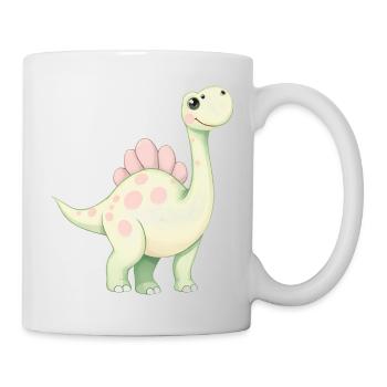 Verspielter rosa Dino mit Blume - Tasse - Weiß - Rechts