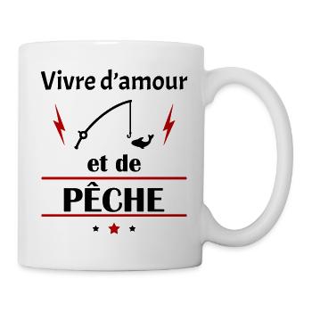 Vivre d'amour et de pêche, fête des pères, noël - Mug blanc - blanc - Droite