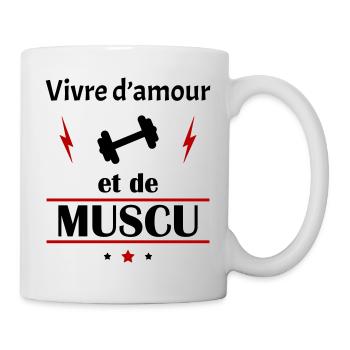 Vivre d'amour et de muscu, fête des pères, noël - Mug blanc - blanc - Droite