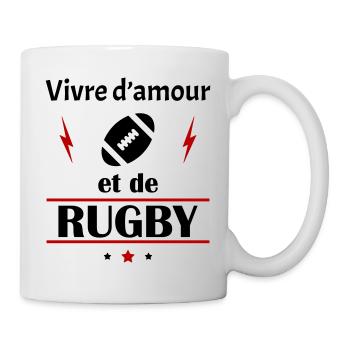 Vivre d'amour et de rugby, fête des pères, noël - Mug blanc - blanc - Droite