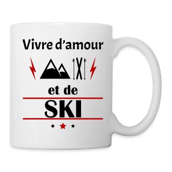 Vivre d'amour et de ski, fête des pères, noël - Mug blanc - blanc - Droite