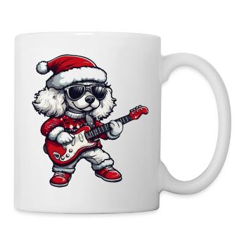 Pudel Hund Weihnachten Rocker Gitarre - Tasse - Weiß - Rechts