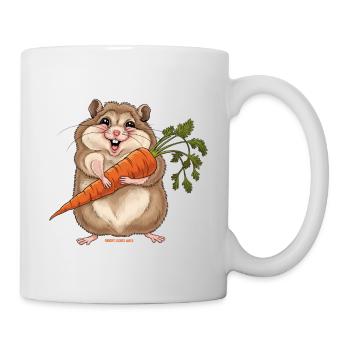 Fröhlicher Hamster mit Möhre - Tasse - Weiß - Rechts