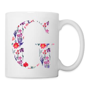 Personalisierter Blumenbuchstabe g - Geschenkidee - Tasse - Weiß - Rechts
