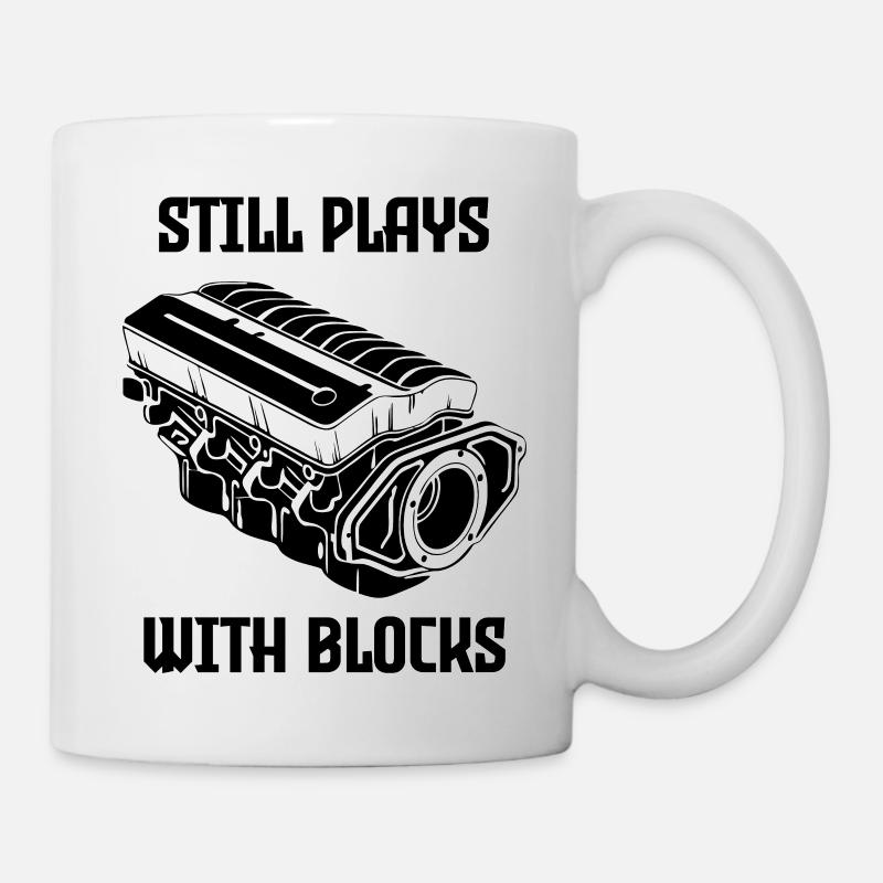 Still Plays with Blocks Car Mechanic Racing Garage - Mug - white