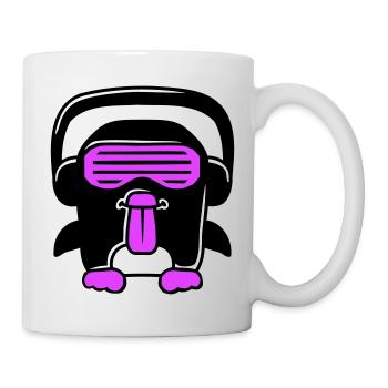 Party DJ Pinguin Kopfhörer Sonnenbrille Frech Cool - Tasse - Weiß - Rechts