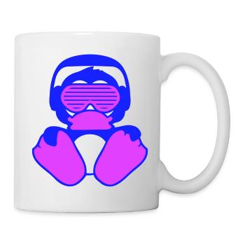 Party DJ Pinguin Baby Kopfhörer Sonnenbrille Sitzt - Tasse - Weiß - Rechts