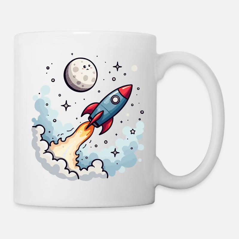 Comic rocket flies to the moon - Mug - white
