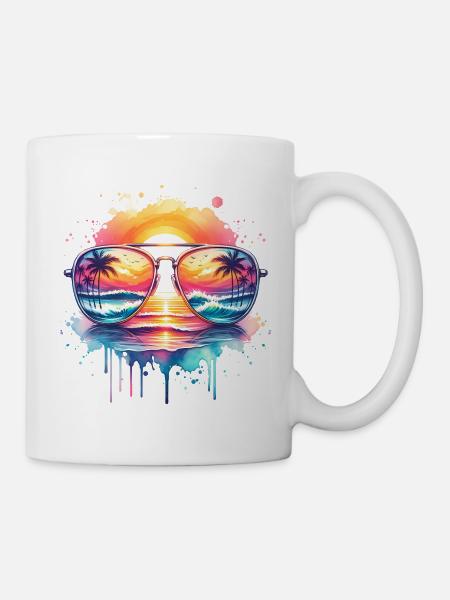 Urlaub Strand Meer Sonne Sonnenbrille - Tasse - Weiß