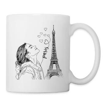 Paris Tour Eiffel France Femme Coeurs Line Art - Mug blanc - blanc - Droite