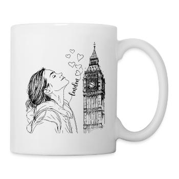 London Big Ben England Woman Hearts Line Art Art - Mug - white - Right