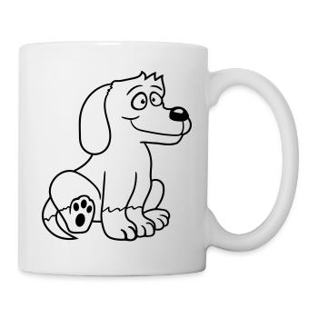 chien assis mignon petit chiot heureux animal de compagnie - Mug blanc - blanc - Droite