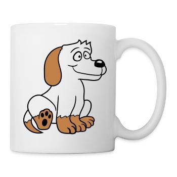 chien assis mignon petit chiot heureux animal de compagnie - Mug blanc - blanc - Droite