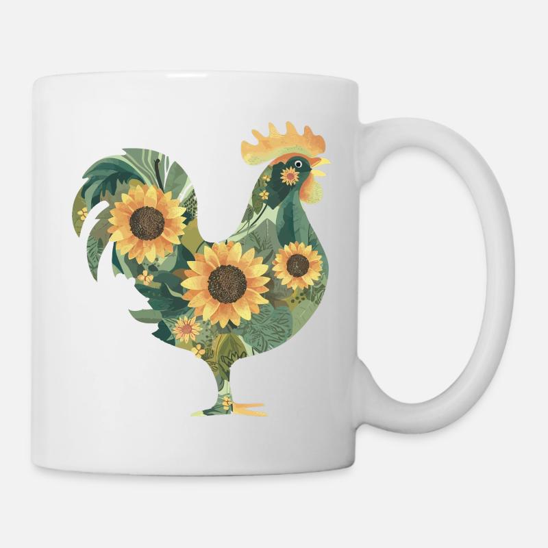 Floraler Hahn - Tasse - Weiß
