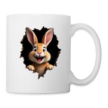 Süßer Hase guckt durch Loch - Osterhase - Tasse - Weiß - Rechts