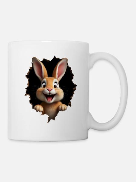 Süßer Hase guckt durch Loch - Osterhase - Tasse - Weiß