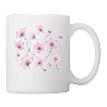 Monochrome Flowers – Simple Elegance in Pink and - Mug - white - Right