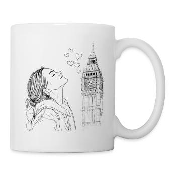 London Big Ben England Frau Herzen Line Art Kunst - Tasse - Weiß - Rechts