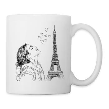 Paris Tour Eiffel France Femme Coeurs Line Art - Mug blanc - blanc - Droite