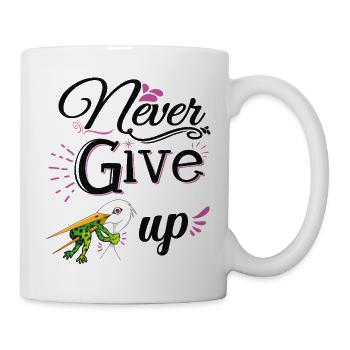Never Give Up 🐸 Niemals aufgeben Frosch vs Storch - Tasse - Weiß - Rechts