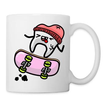kawaii tooth on skateboard - Mug - white - Right