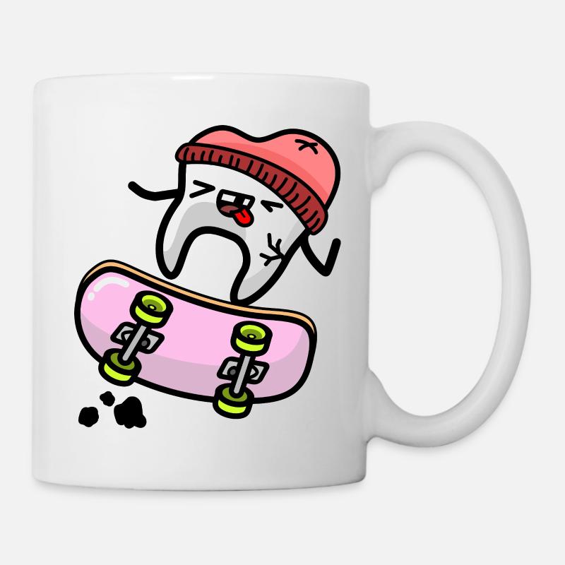 kawaii tooth on skateboard - Mug - white