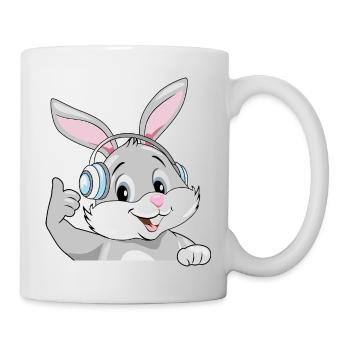 Smiling satisfied bunny in headphones - Mug - white - Right