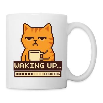 Aufwachen beim Laden – Pixel Cat Funny - Tasse - Weiß - Rechts