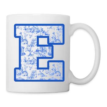 Chinoiserie mit Buchstabe e in Blau - Tasse - Weiß - Rechts