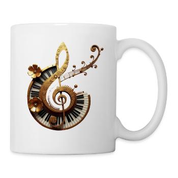 Conception musicale avec engrenages et notes dorées - Mug blanc - blanc - Droite