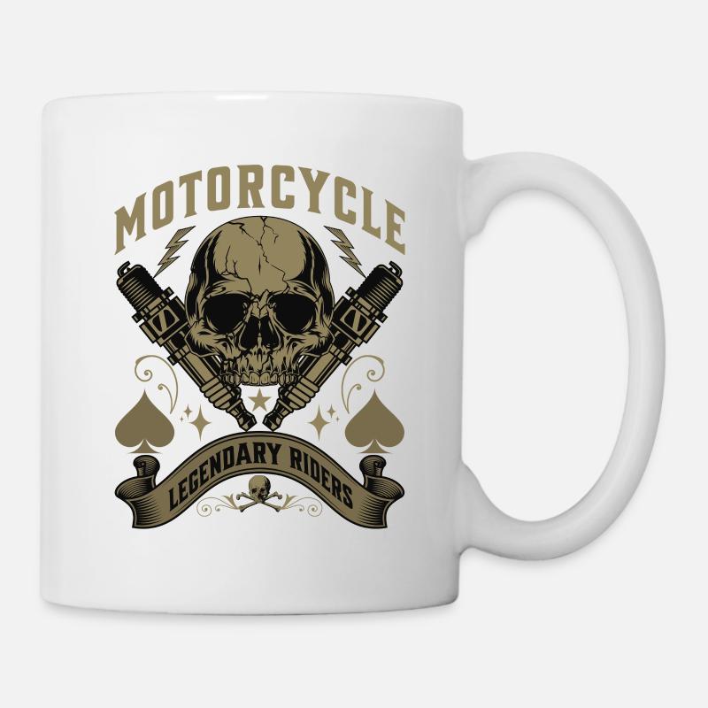 Crâne de motard avec flammes et bougies d’allumage - Mug blanc - blanc