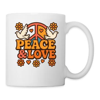 Retro Hippie Design with Doves and Peace Symbol - Mug - white - Right