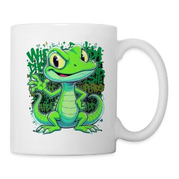 Fröhliche Echse – Witziger Comic Style - Tasse - Weiß - Rechts