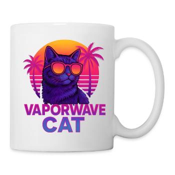 Vaporwave Katze mit Sonnenuntergang - Tasse - Weiß - Rechts