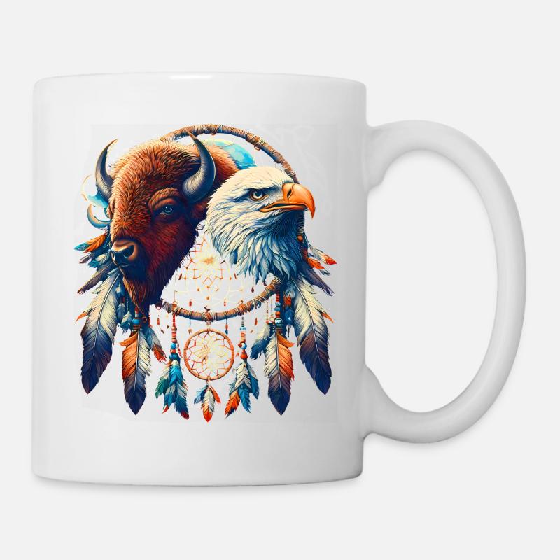 Mandala Faucon et Buffle Éthéré - Mug blanc - blanc