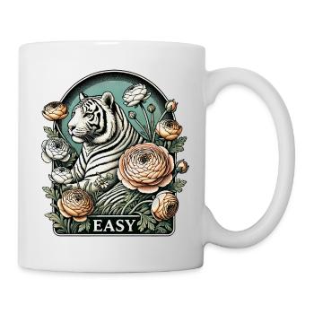 Elegant White Tiger with Floral Accents - Mug - white - Right