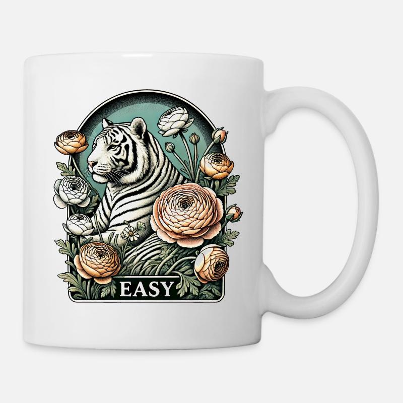 Elegant White Tiger with Floral Accents - Mug - white