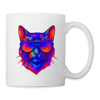 Lebendige Neonkatze mit Sonnenbrille - Tasse - Weiß - Rechts