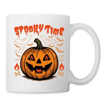 Spooky Time - Citrouille orange mignonne et chauves-souris - Mug blanc - blanc - Droite