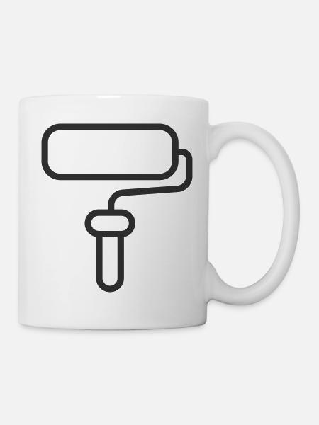 Minimalistische Farbroller-Linien-Kunst-Ikone - Tasse - Weiß