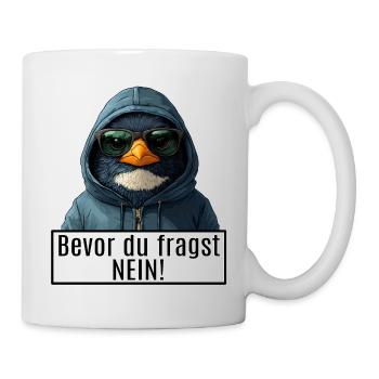 Grauer Pinguin mit Sonnenbrille und Hoodie - Tasse - Weiß - Rechts