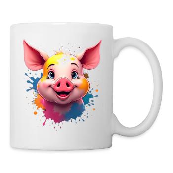 Cute pig head with color splashes - Mug - white - Right