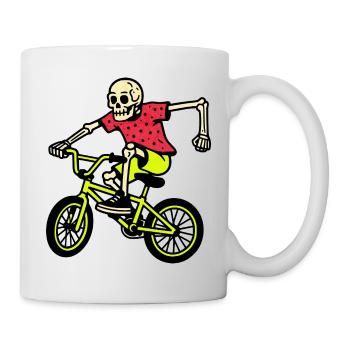 Neon BMX-Skelett im Trick – Retro Vibes - Tasse - Weiß - Rechts