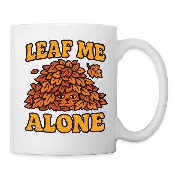 Illustration de chat avec une feuille d'arbre d'automne - Mug blanc - blanc - Droite