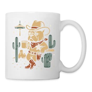 Western Bulldog Cowboy with Hat and Cactus - Mug - white - Right