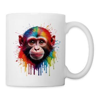 Bunter Affe mit Farbexplosion - Tasse - Weiß - Rechts
